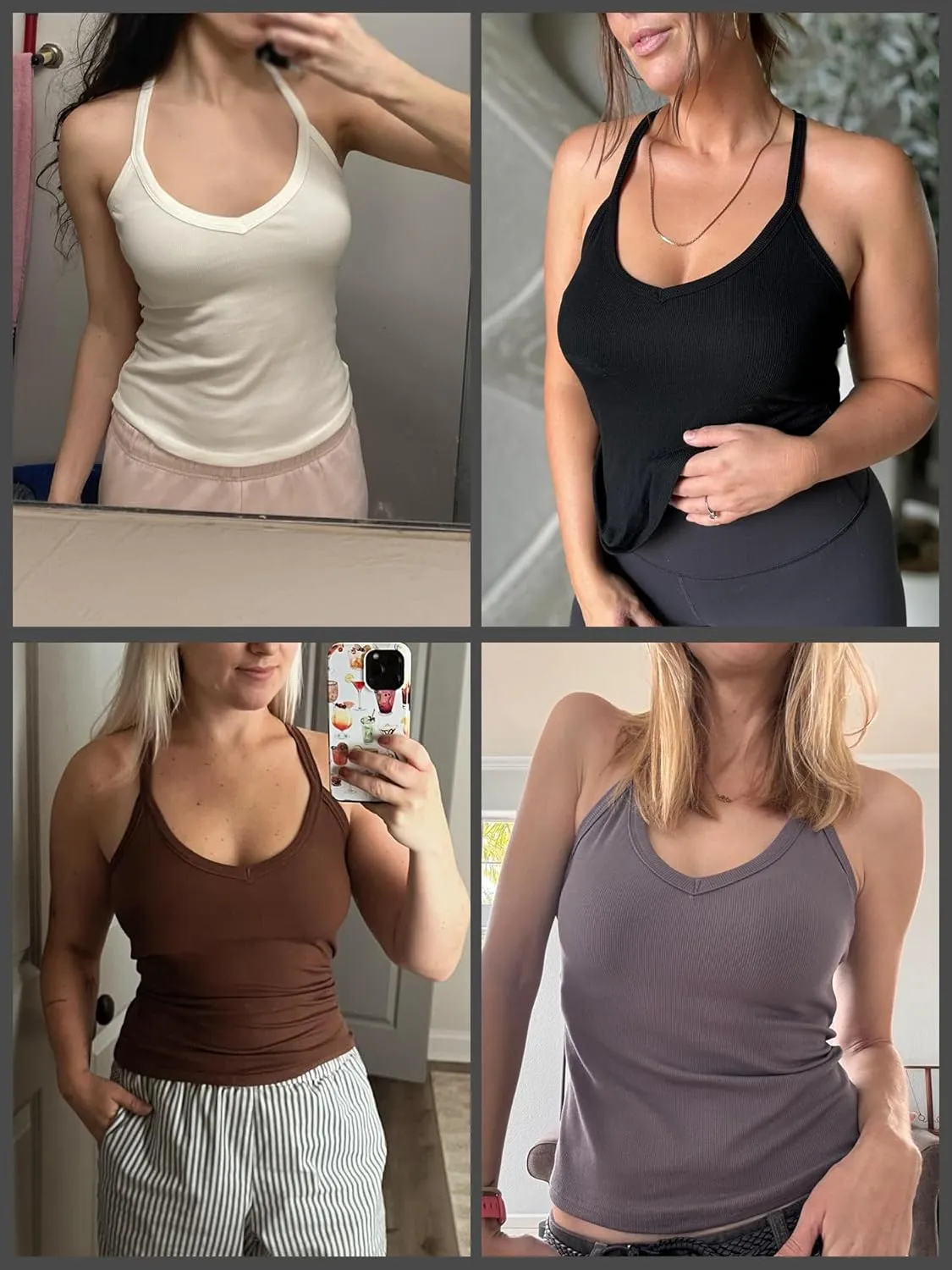 2 Pack V Neck Tank Tops for Women Built in Bra Racerback Womens Tank Tops Basics Yoga Ribbed Gym Sleeveless Shirts