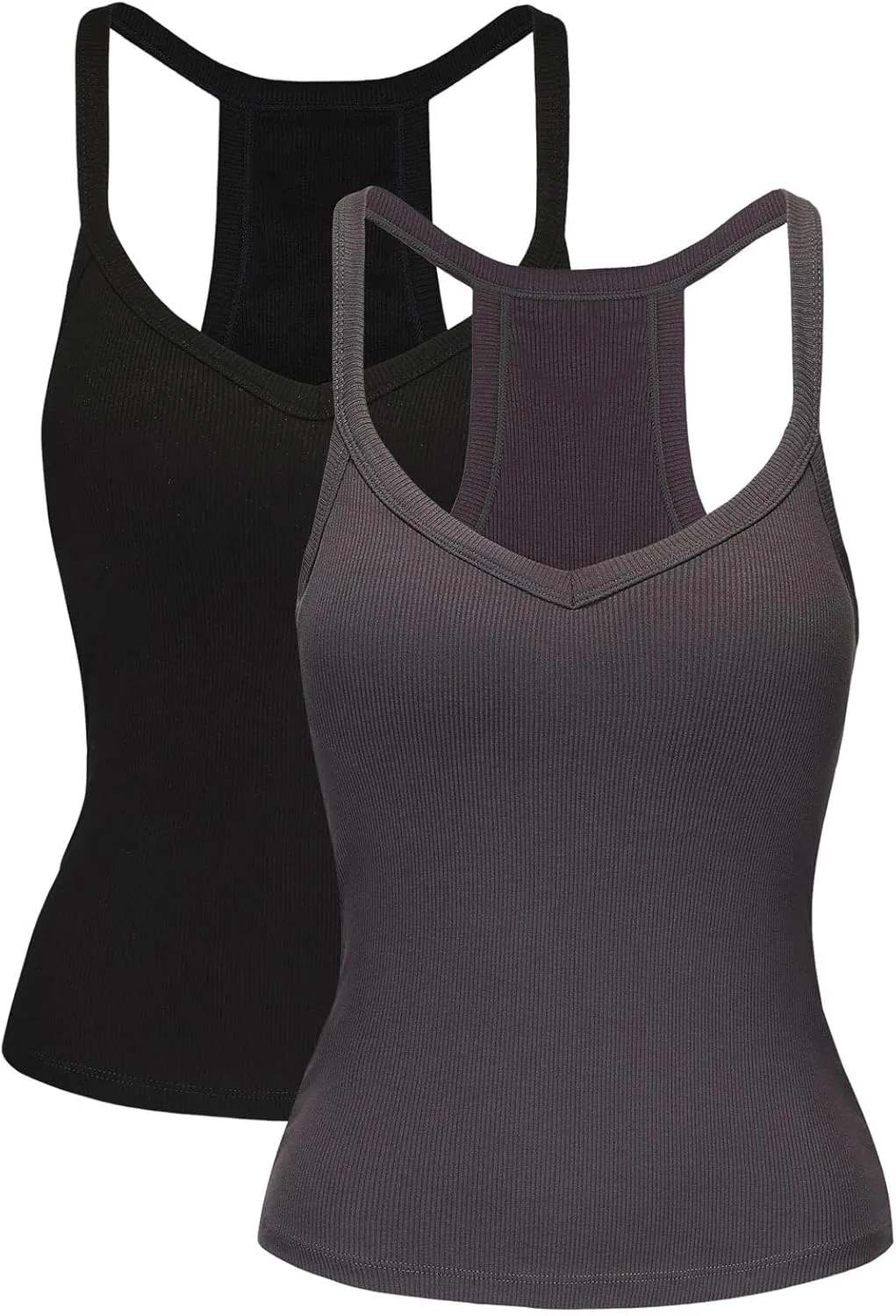2 Pack V Neck Tank Tops for Women Built in Bra Racerback Womens Tank Tops Basics Yoga Ribbed Gym Sleeveless Shirts