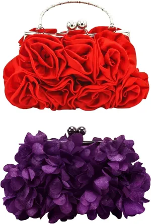 2 Pcs Clutch Evening Handbags Floral Satin Purses Small Clutch Purses for Women