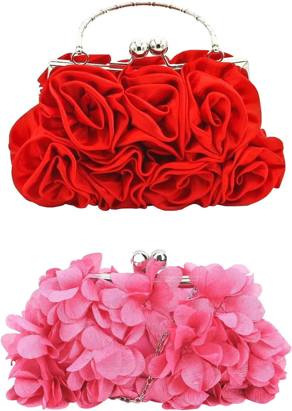 2 Pcs Clutch Evening Handbags Floral Satin Purses Small Clutch Purses for Women