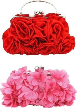 2 Pcs Clutch Evening Handbags Floral Satin Purses Small Clutch Purses for Women