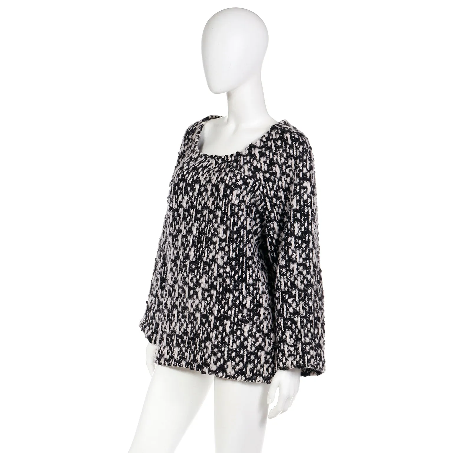 2011 Yves Saint Laurent Black and White Wool Tweed Runway Sweater