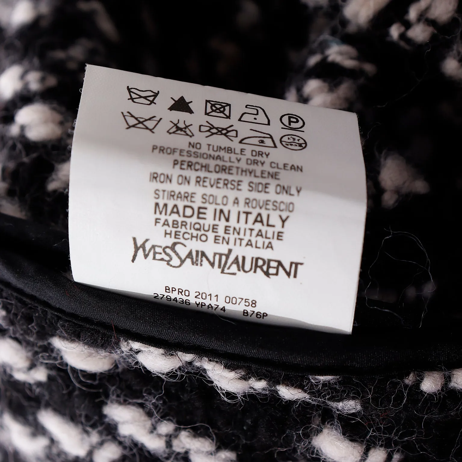 2011 Yves Saint Laurent Black and White Wool Tweed Runway Sweater