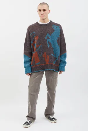 2018 Brown & Multi Cowboy Knit Sweater