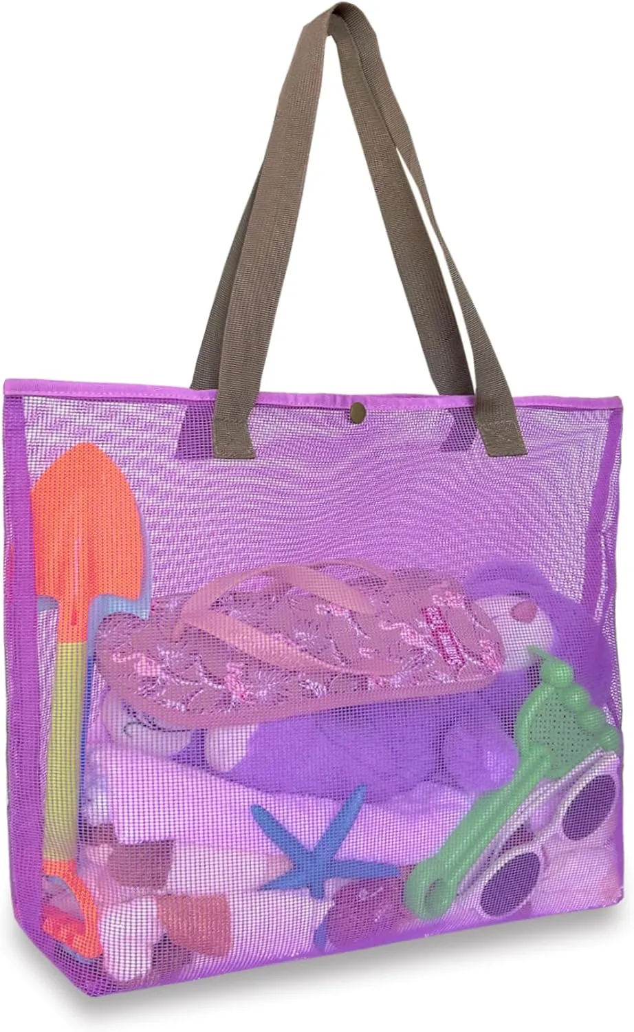 2Pack Large lightweight Simple Mesh Beach Tote Bag With snap Button Reusable Pool Bag for Outdoor Travel Shopping Gym