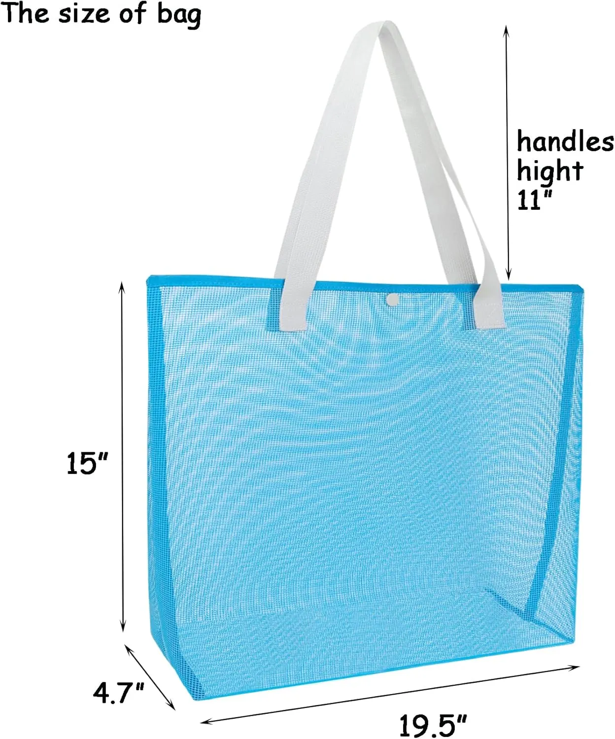 2Pack Large lightweight Simple Mesh Beach Tote Bag With snap Button Reusable Pool Bag for Outdoor Travel Shopping Gym