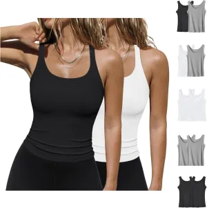 2PC Womens Tank Tops Crop Camisole Summer Fashion Sleeveless Ribbed Workout Basic Going Out Gym Spring Clothes 2025