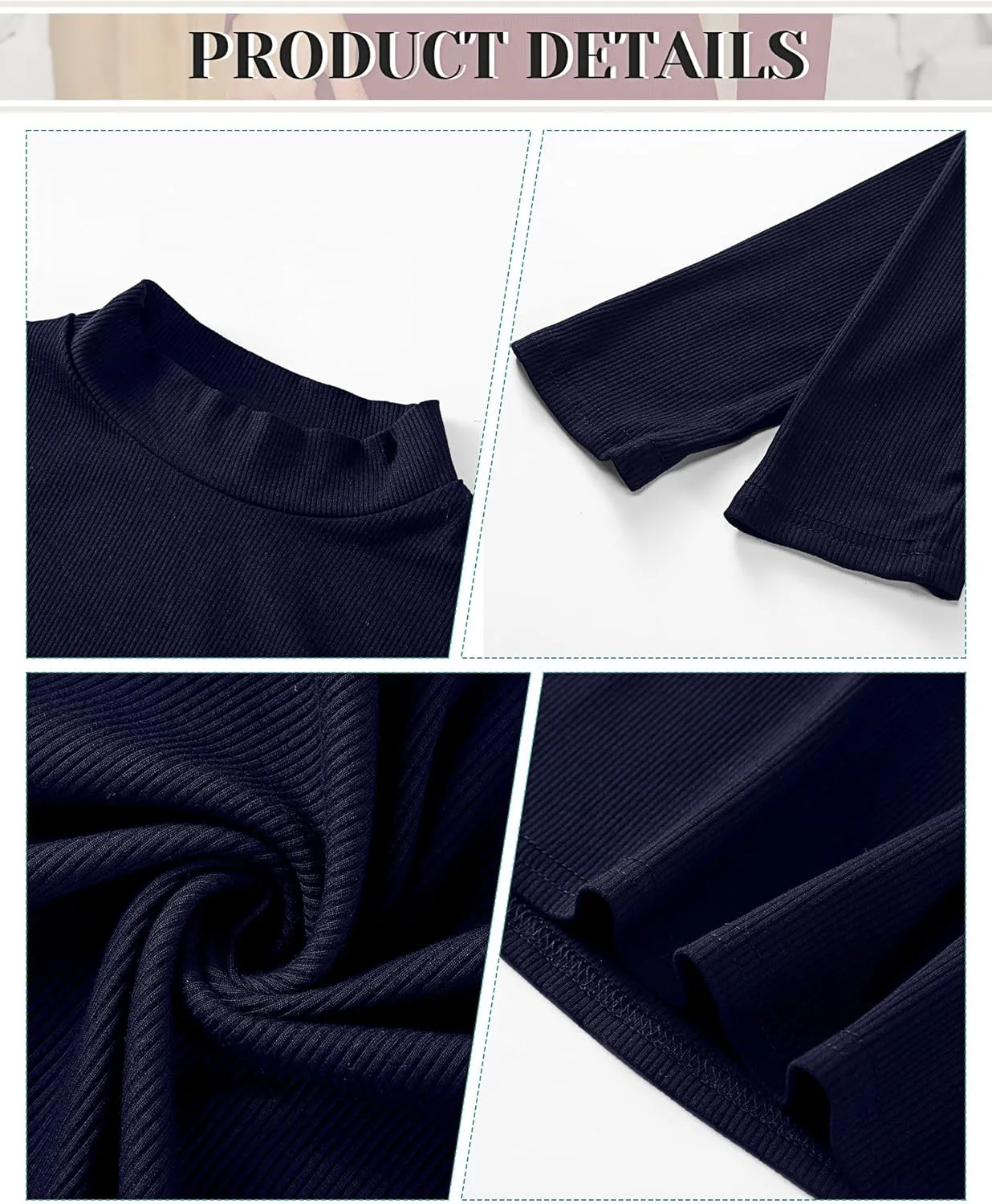 3 Pack Women's Mock Neck Tops, Fitted Ribbed Turtleneck Shirts 2025 Trendy Long Sleeve Knit Thermal Undershirts Tee