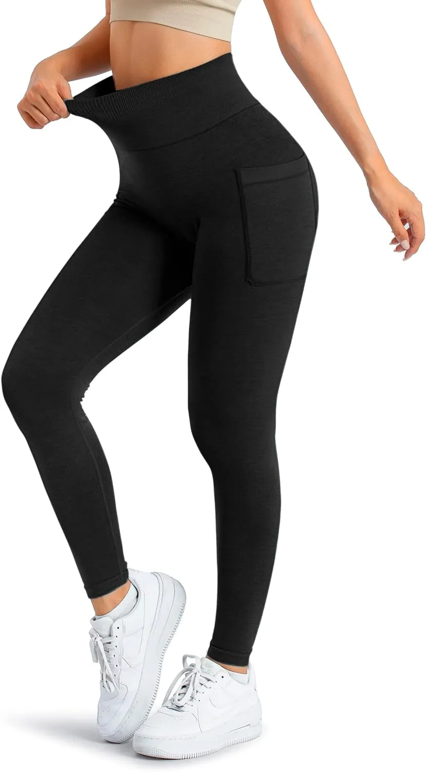 A AGROSTE Women Seamless Workout Leggings with Pockets Scrunch Butt Lifting Gym Leggings High Waisted Yoga Pants