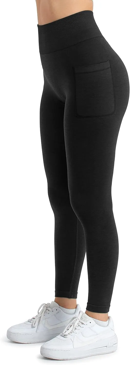 A AGROSTE Women Seamless Workout Leggings with Pockets Scrunch Butt Lifting Gym Leggings High Waisted Yoga Pants