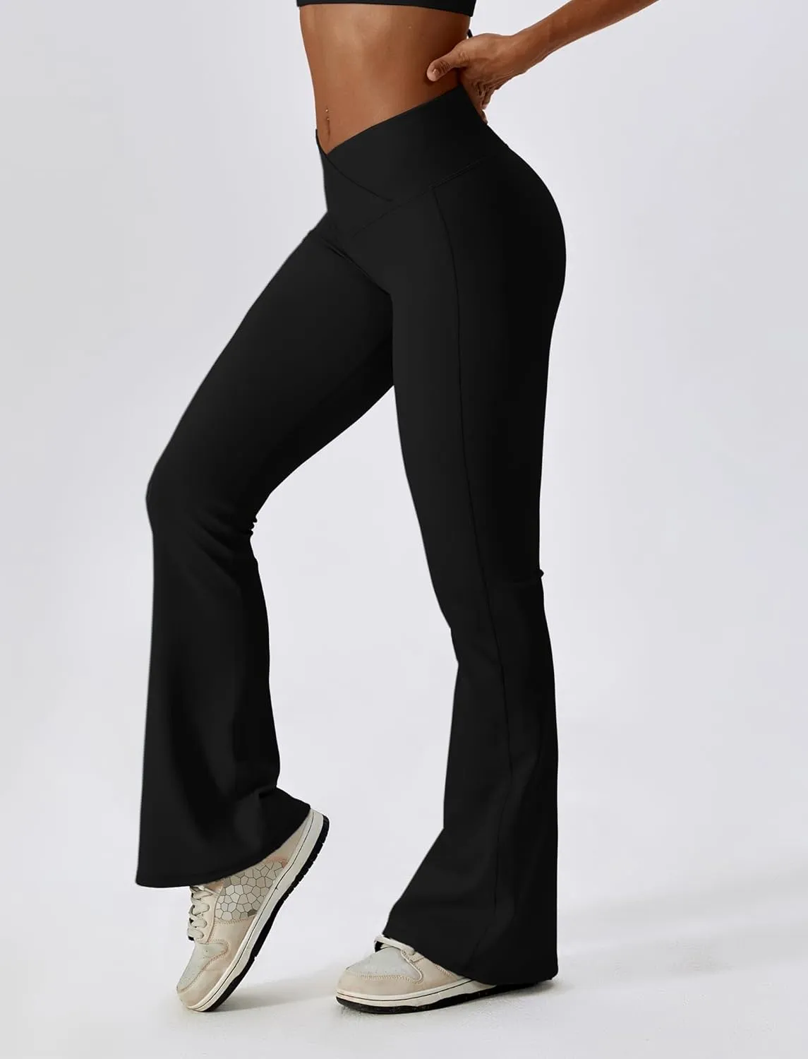 ABOCIW Womens Crossover Ribbed Flare Leggings High Waisted Bootcut Yoga Pants Tummy Control Gym Workout Gym Leggings