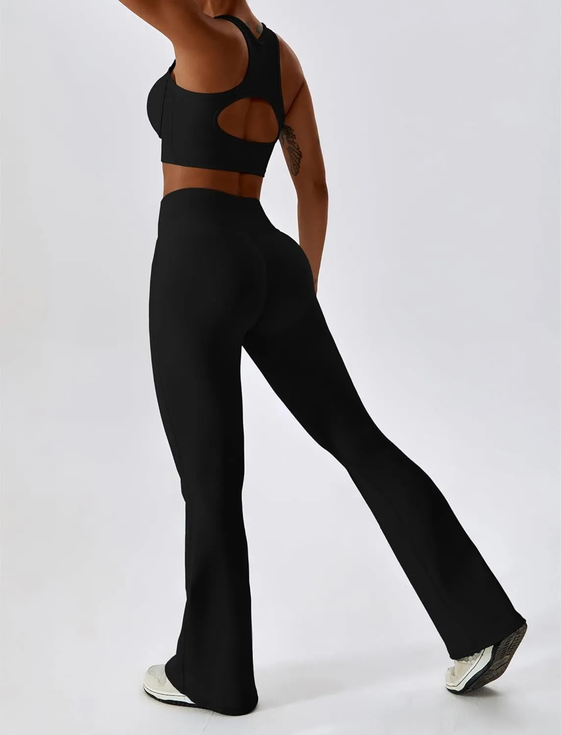 ABOCIW Womens Crossover Ribbed Flare Leggings High Waisted Bootcut Yoga Pants Tummy Control Gym Workout Gym Leggings