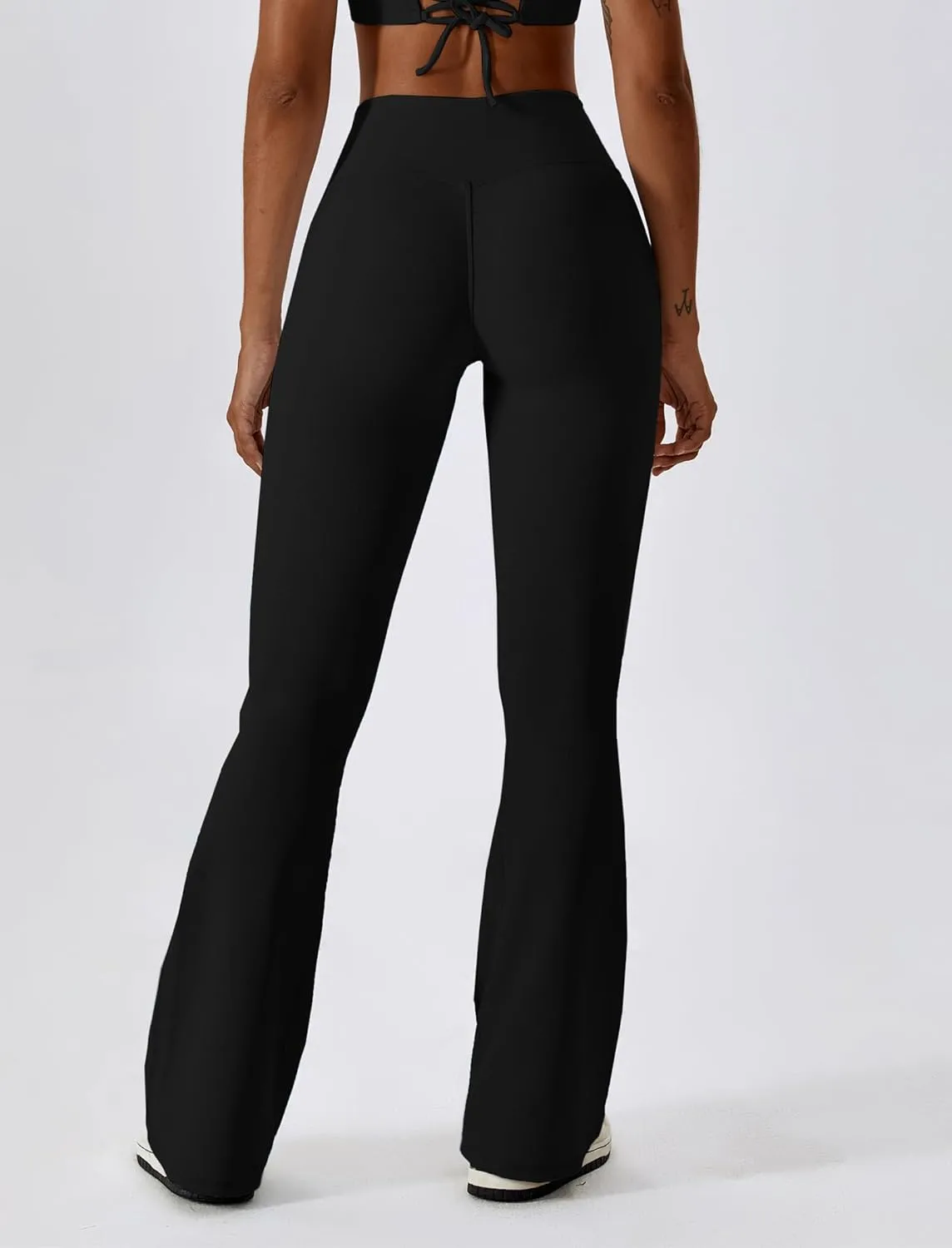 ABOCIW Womens Crossover Ribbed Flare Leggings High Waisted Bootcut Yoga Pants Tummy Control Gym Workout Gym Leggings
