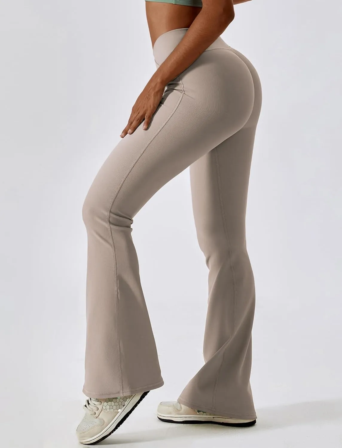 ABOCIW Womens Crossover Ribbed Flare Leggings High Waisted Bootcut Yoga Pants Tummy Control Gym Workout Gym Leggings