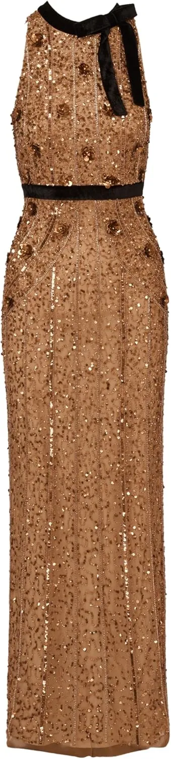 Adrianna Papell Women's Beaded Halter Long Dress