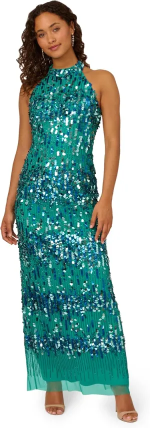 Adrianna Papell Women's Beaded Halter Long Dress