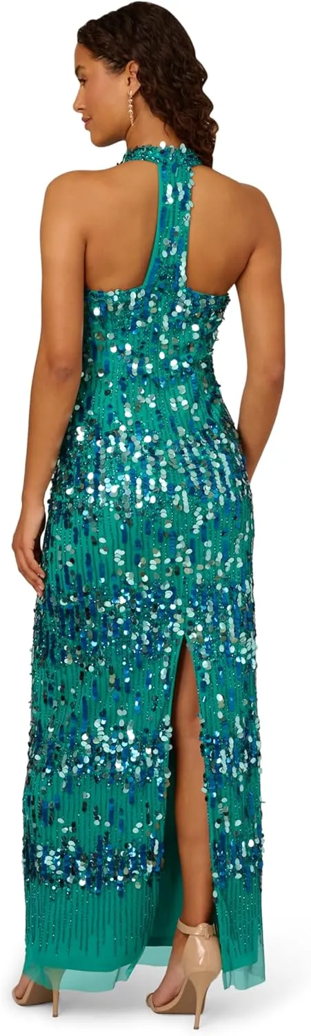 Adrianna Papell Women's Beaded Halter Long Dress
