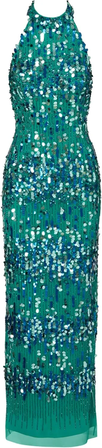 Adrianna Papell Women's Beaded Halter Long Dress