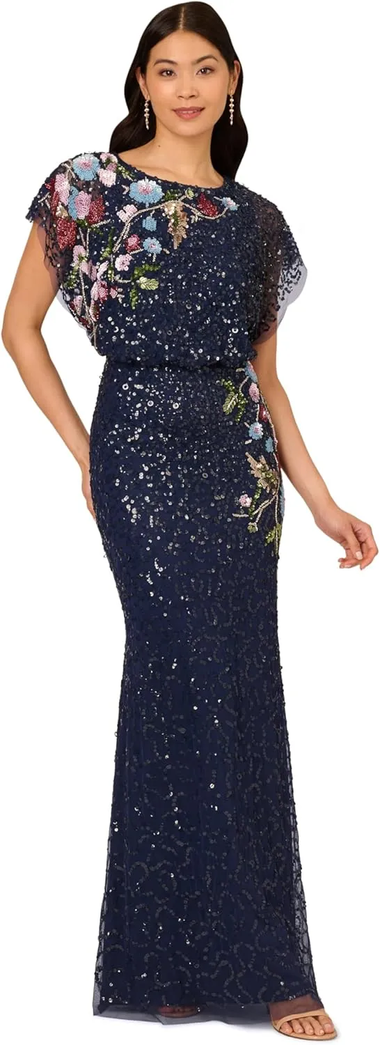 Adrianna Papell Women's Beaded Mermaid Long Dress