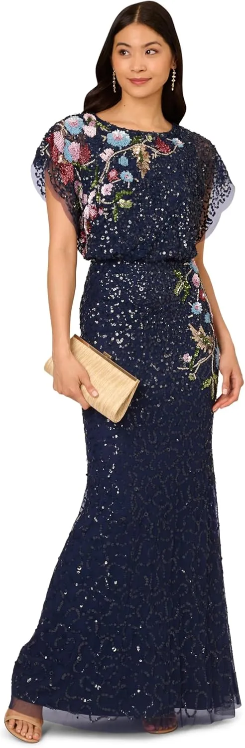 Adrianna Papell Women's Beaded Mermaid Long Dress
