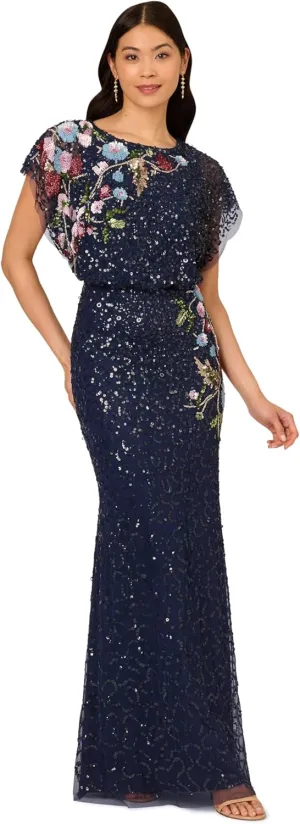 Adrianna Papell Women's Beaded Mermaid Long Dress