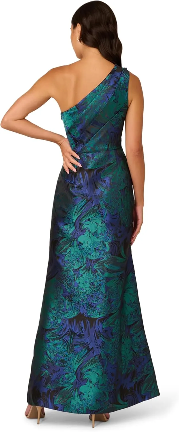 Adrianna Papell Women's One Shoulder Jacquard Gown