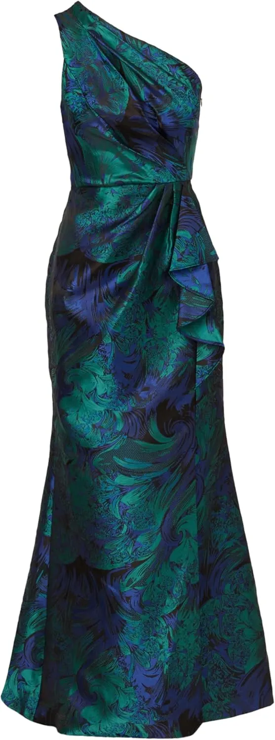 Adrianna Papell Women's One Shoulder Jacquard Gown
