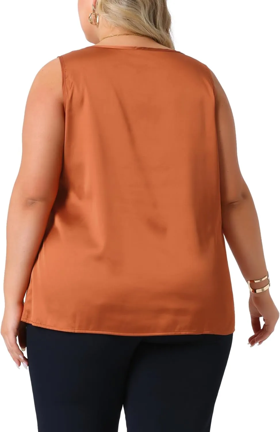 Agnes Orinda Plus Size Silk Satin Tank Tops for Women V Neck Casual Cami Sleeveless Blouses Summer Basic Tank
