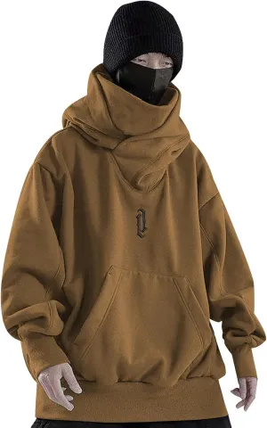 Alalaso Ninja Hoodie Men Double Neckline Cotton Pullover Windproof Warm Japanese Assassin-Style Sweatshirt for Men and Women