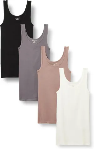 Amazon Essentials Women's Slim-Fit Tank, Pack of 4