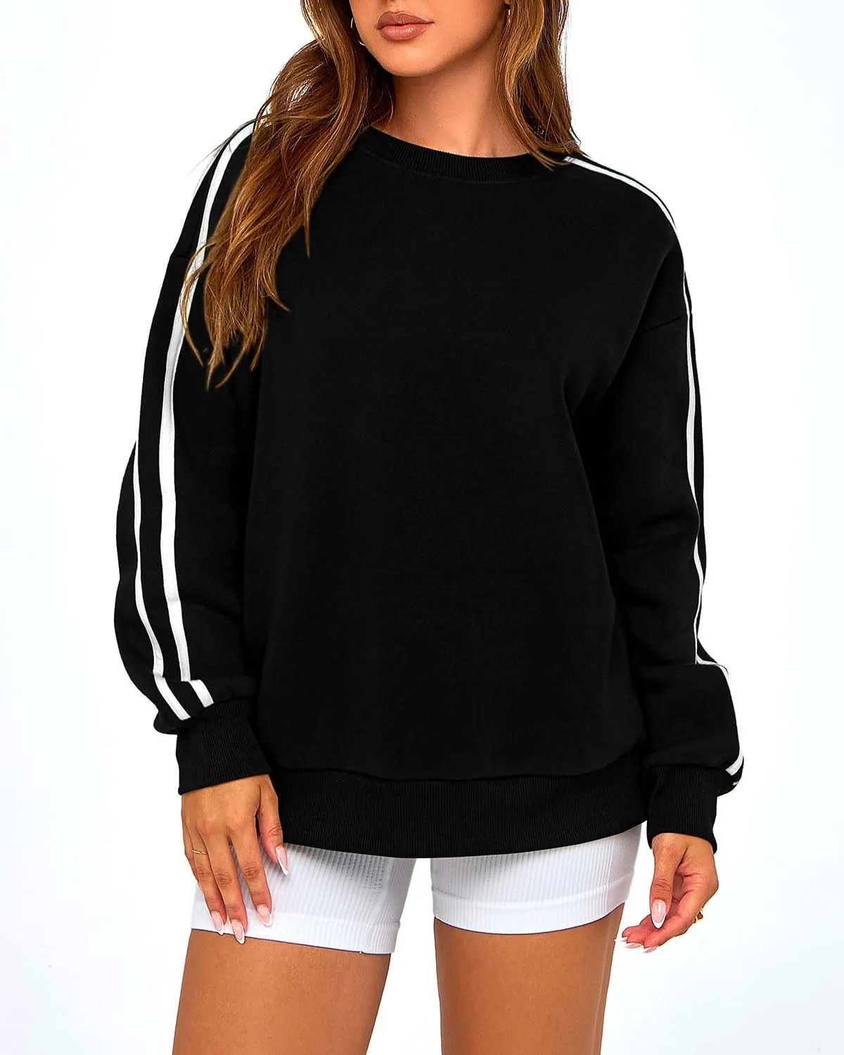 Amkoyam Womens Oversized Sweatshirts 2024 Casual Fall Crew Neck Color Block Long Sleeve Loose Pullover Top Y2K Clothes