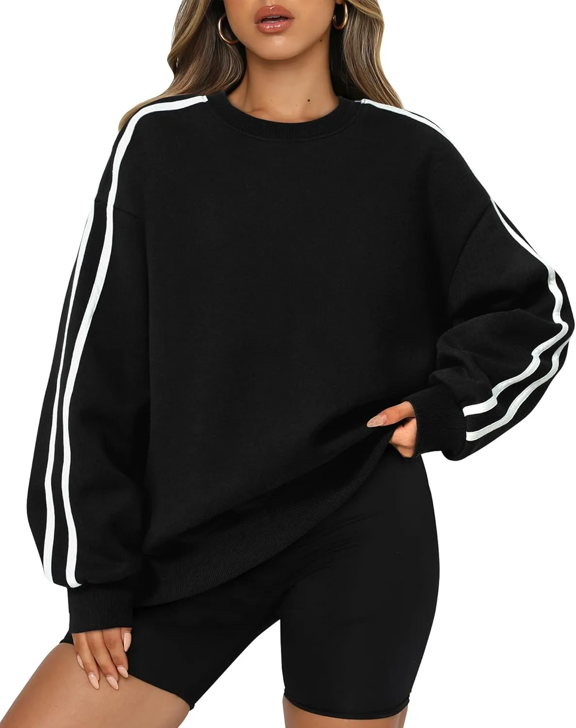 Amkoyam Womens Oversized Sweatshirts 2024 Casual Fall Crew Neck Color Block Long Sleeve Loose Pullover Top Y2K Clothes