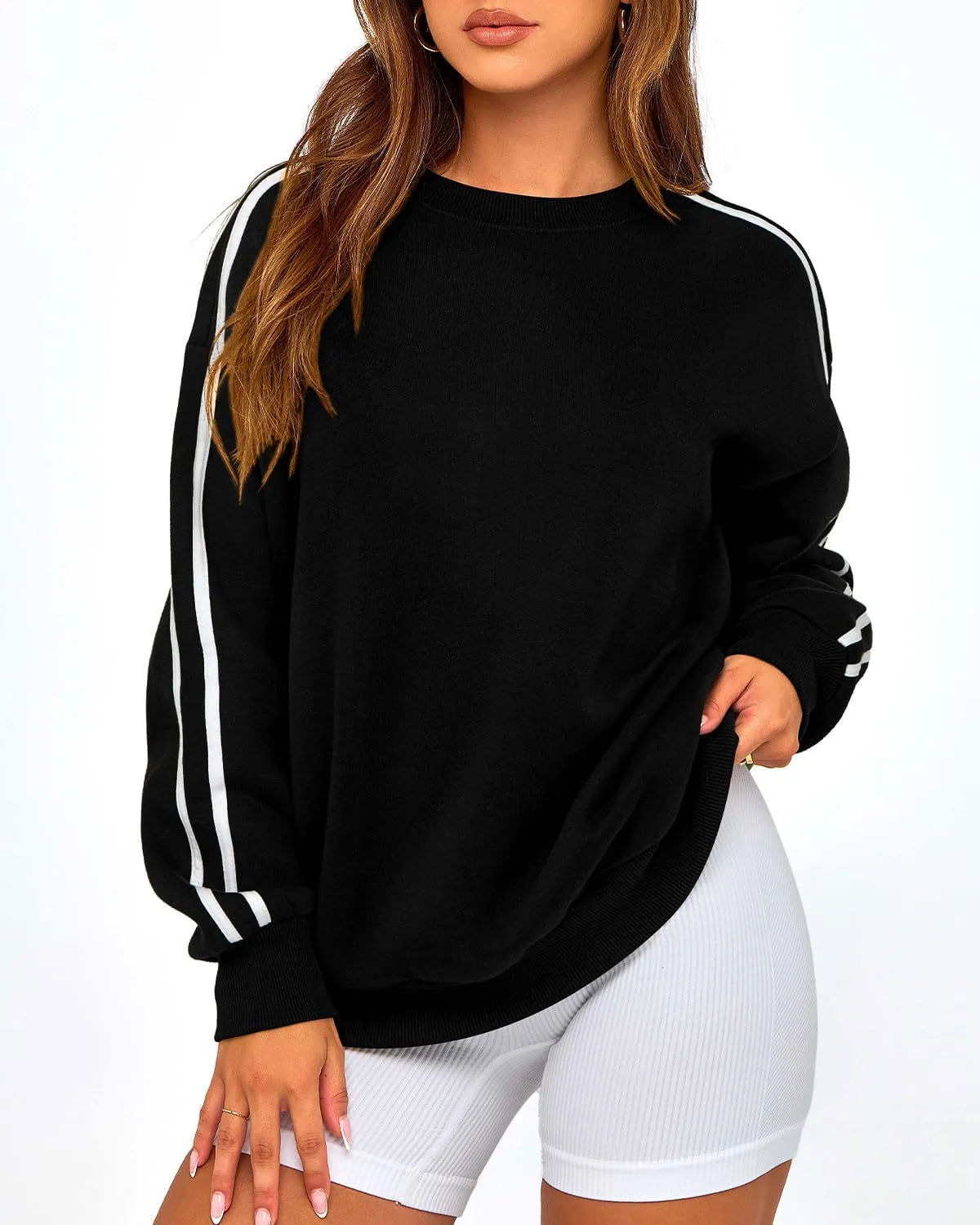 Amkoyam Womens Oversized Sweatshirts 2024 Casual Fall Crew Neck Color Block Long Sleeve Loose Pullover Top Y2K Clothes