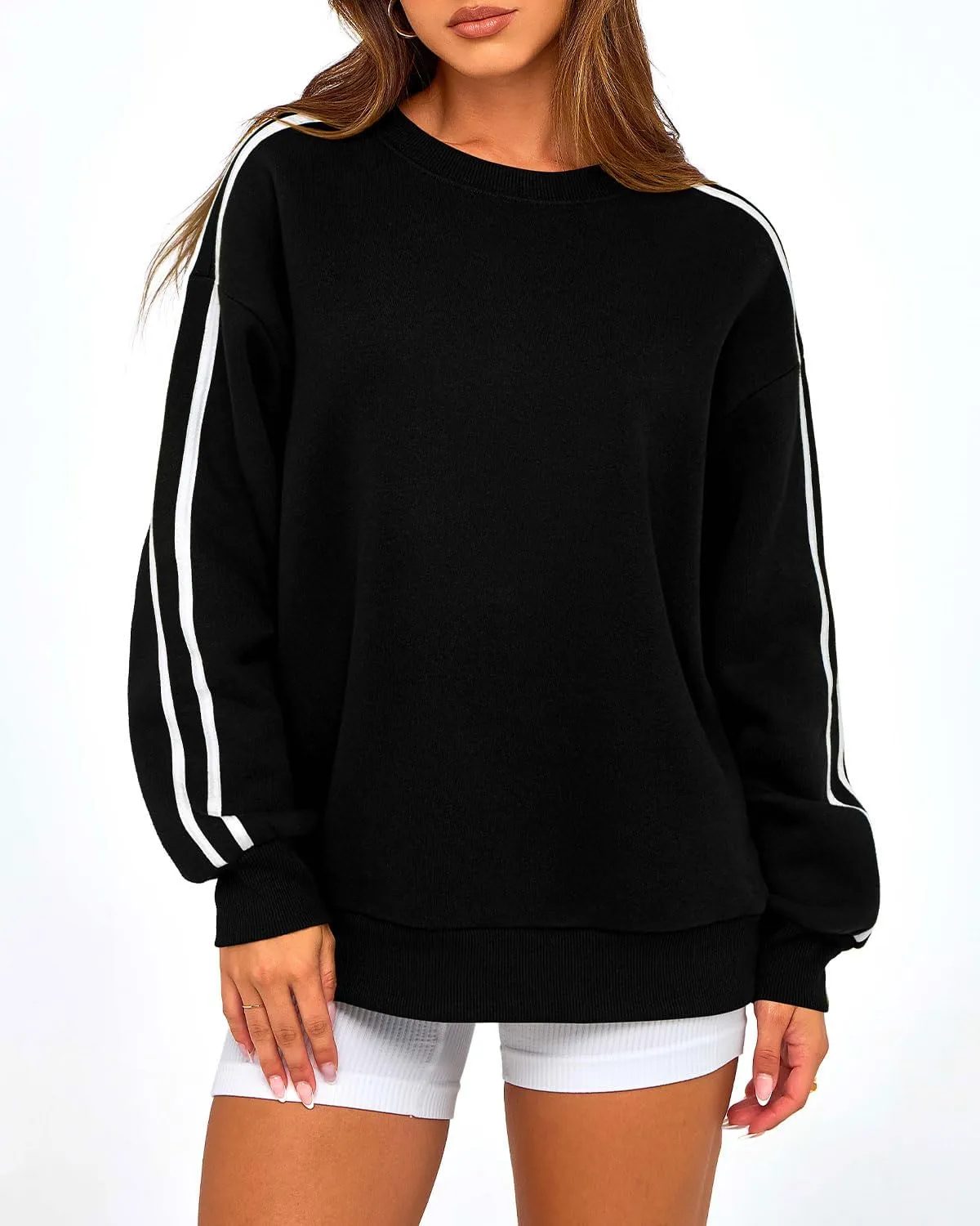 Amkoyam Womens Oversized Sweatshirts 2024 Casual Fall Crew Neck Color Block Long Sleeve Loose Pullover Top Y2K Clothes