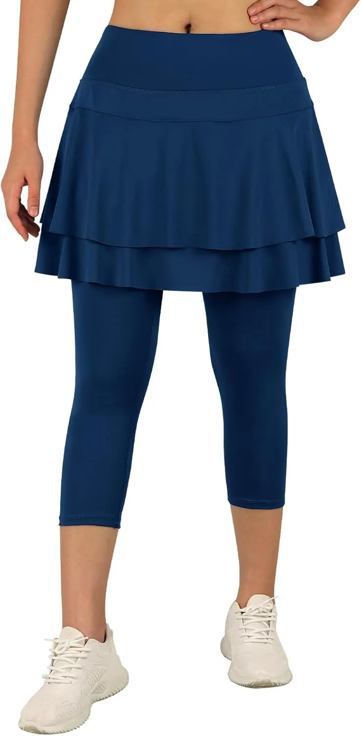 ANIVIVO Skirted Leggings for Women Capri, Athletic Tennis Skirt with Leggings Golf Pickleball Clothes with Pockets