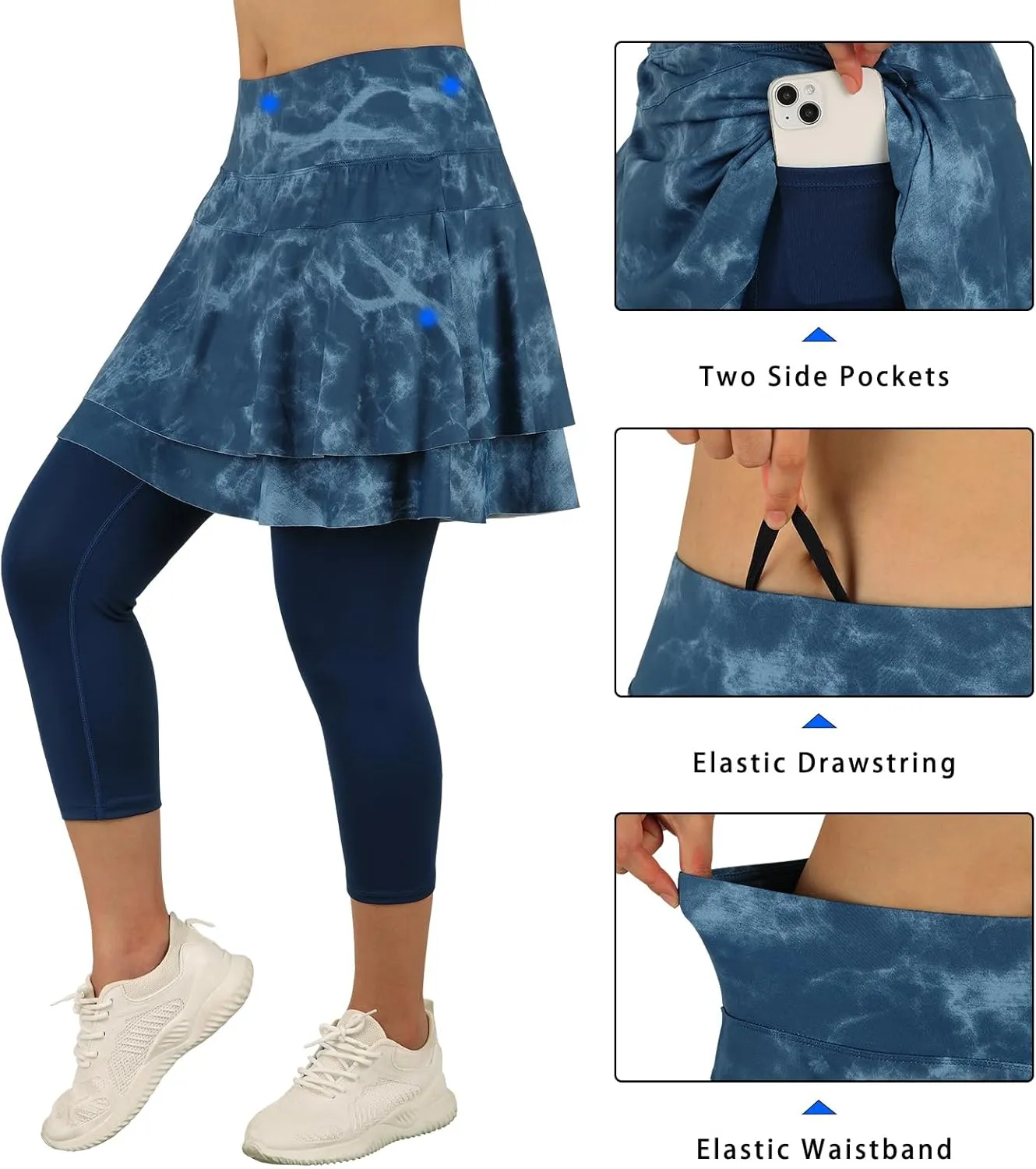 ANIVIVO Skirted Leggings for Women Capri, Athletic Tennis Skirt with Leggings Golf Pickleball Clothes with Pockets