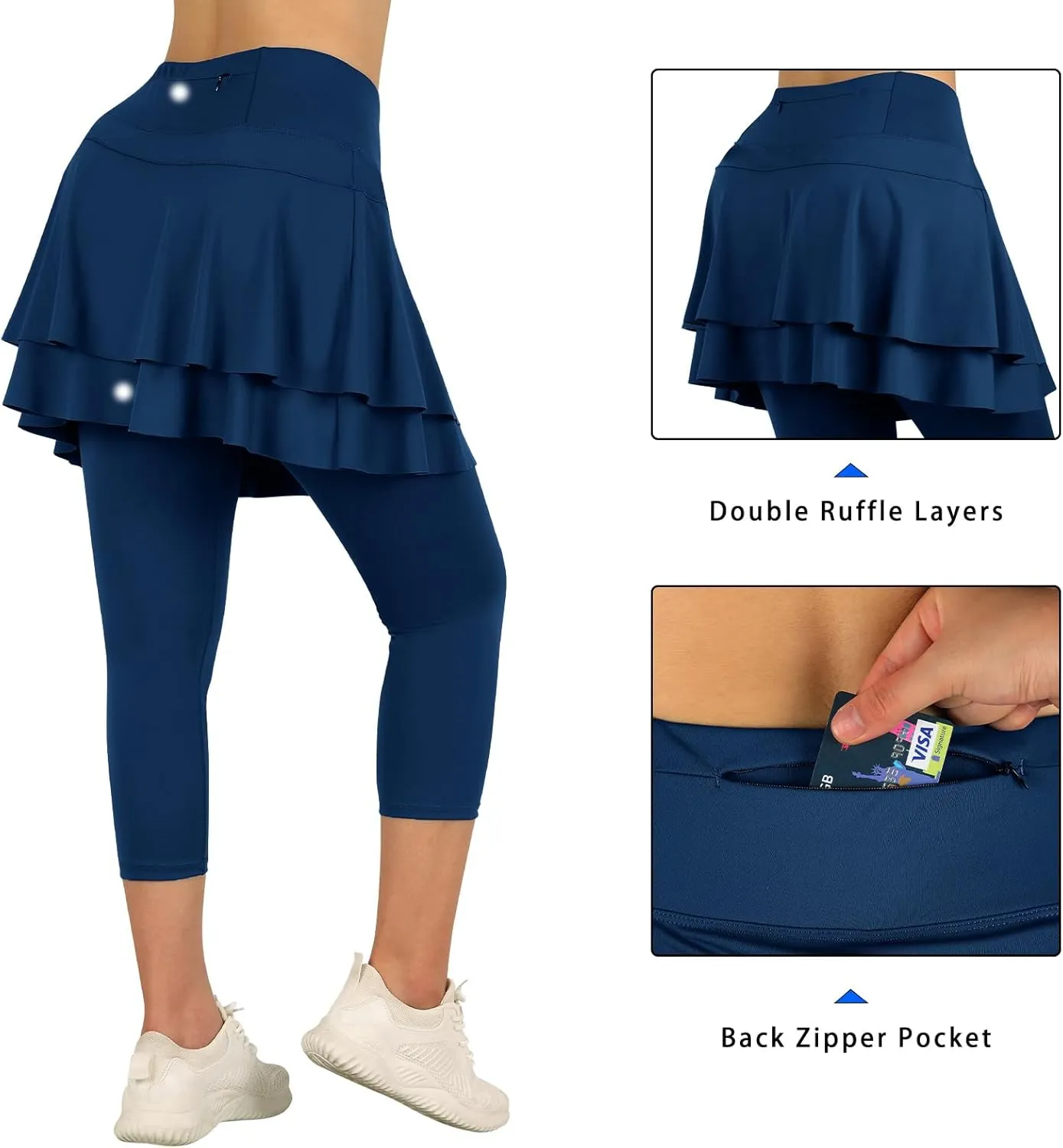 ANIVIVO Skirted Leggings for Women Capri, Athletic Tennis Skirt with Leggings Golf Pickleball Clothes with Pockets