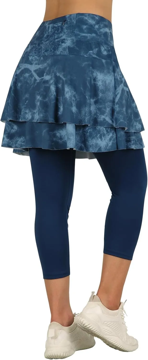ANIVIVO Skirted Leggings for Women Capri, Athletic Tennis Skirt with Leggings Golf Pickleball Clothes with Pockets