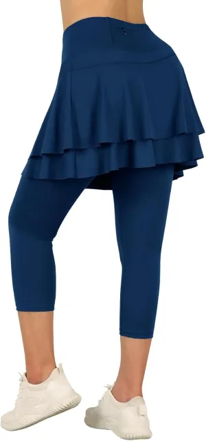 ANIVIVO Skirted Leggings for Women Capri, Athletic Tennis Skirt with Leggings Golf Pickleball Clothes with Pockets
