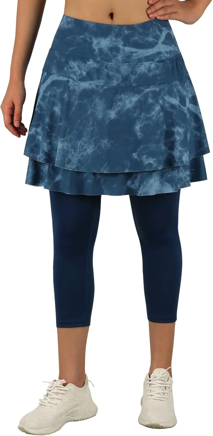 ANIVIVO Skirted Leggings for Women Capri, Athletic Tennis Skirt with Leggings Golf Pickleball Clothes with Pockets