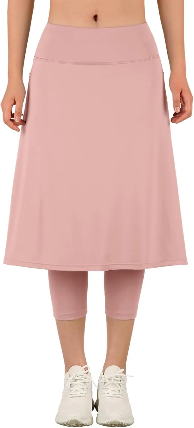 ANIVIVO Women Long Knee Length Skirt with Capris Leggings,Skirted Leggings with High Waisted Zipper Pockets