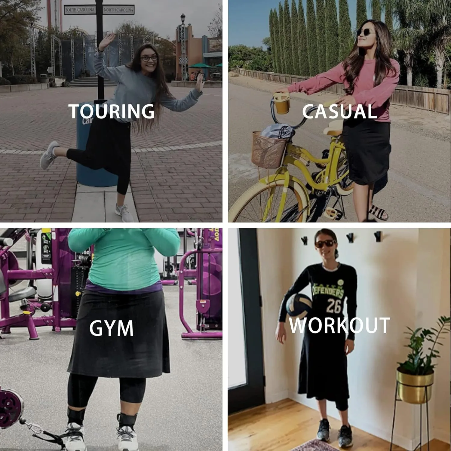 ANIVIVO Women Long Knee Length Skirt with Capris Leggings,Skirted Leggings with High Waisted Zipper Pockets
