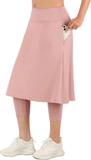 ANIVIVO Women Long Knee Length Skirt with Capris Leggings,Skirted Leggings with High Waisted Zipper Pockets