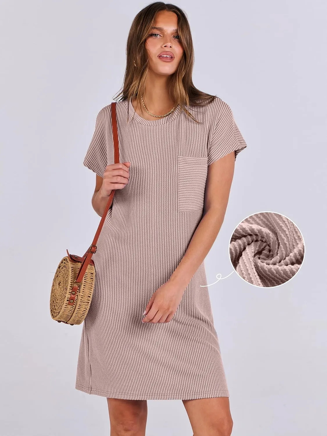 ANRABESS Womens Casual Summer Ribbed Knit Tunic Tshirt Mini Dresses 2025 Trendy Crewneck Short Sleeve Beach Loose Shift Dress