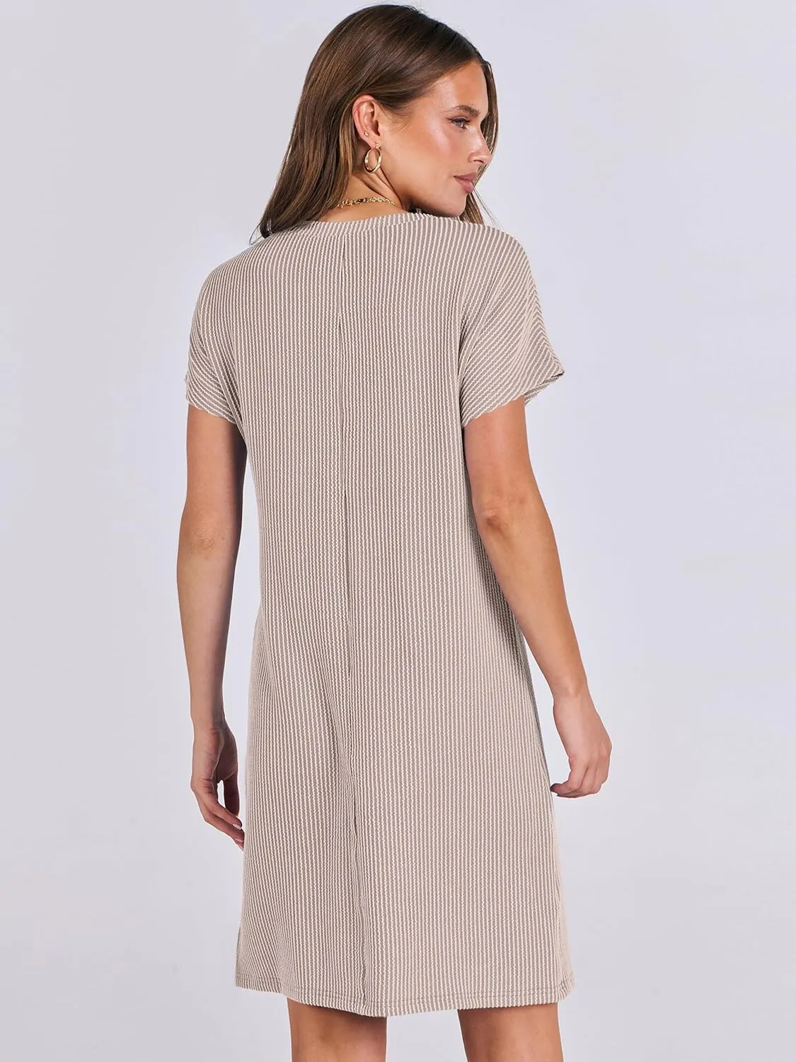 ANRABESS Womens Casual Summer Ribbed Knit Tunic Tshirt Mini Dresses 2025 Trendy Crewneck Short Sleeve Beach Loose Shift Dress