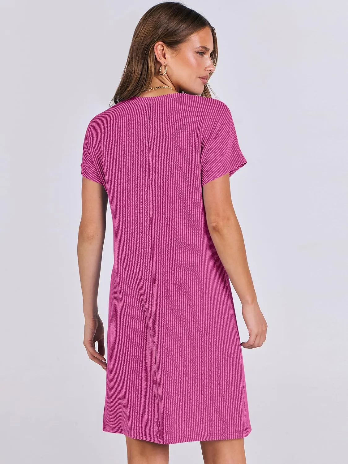 ANRABESS Womens Casual Summer Ribbed Knit Tunic Tshirt Mini Dresses 2025 Trendy Crewneck Short Sleeve Beach Loose Shift Dress