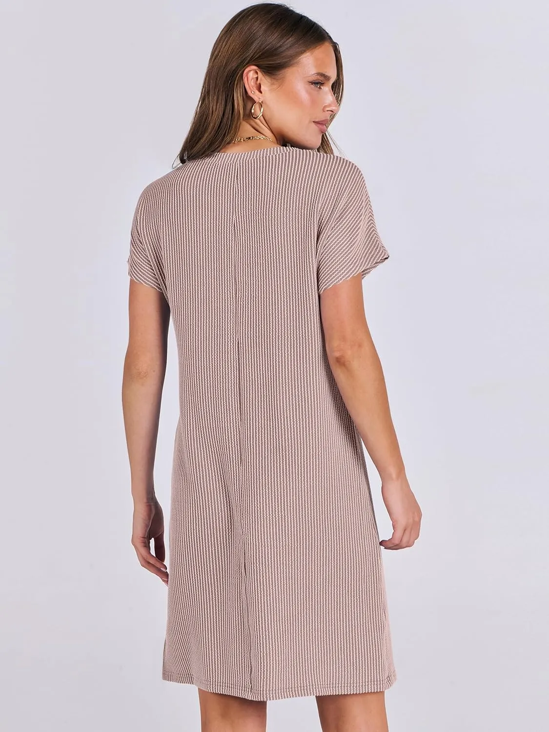ANRABESS Womens Casual Summer Ribbed Knit Tunic Tshirt Mini Dresses 2025 Trendy Crewneck Short Sleeve Beach Loose Shift Dress