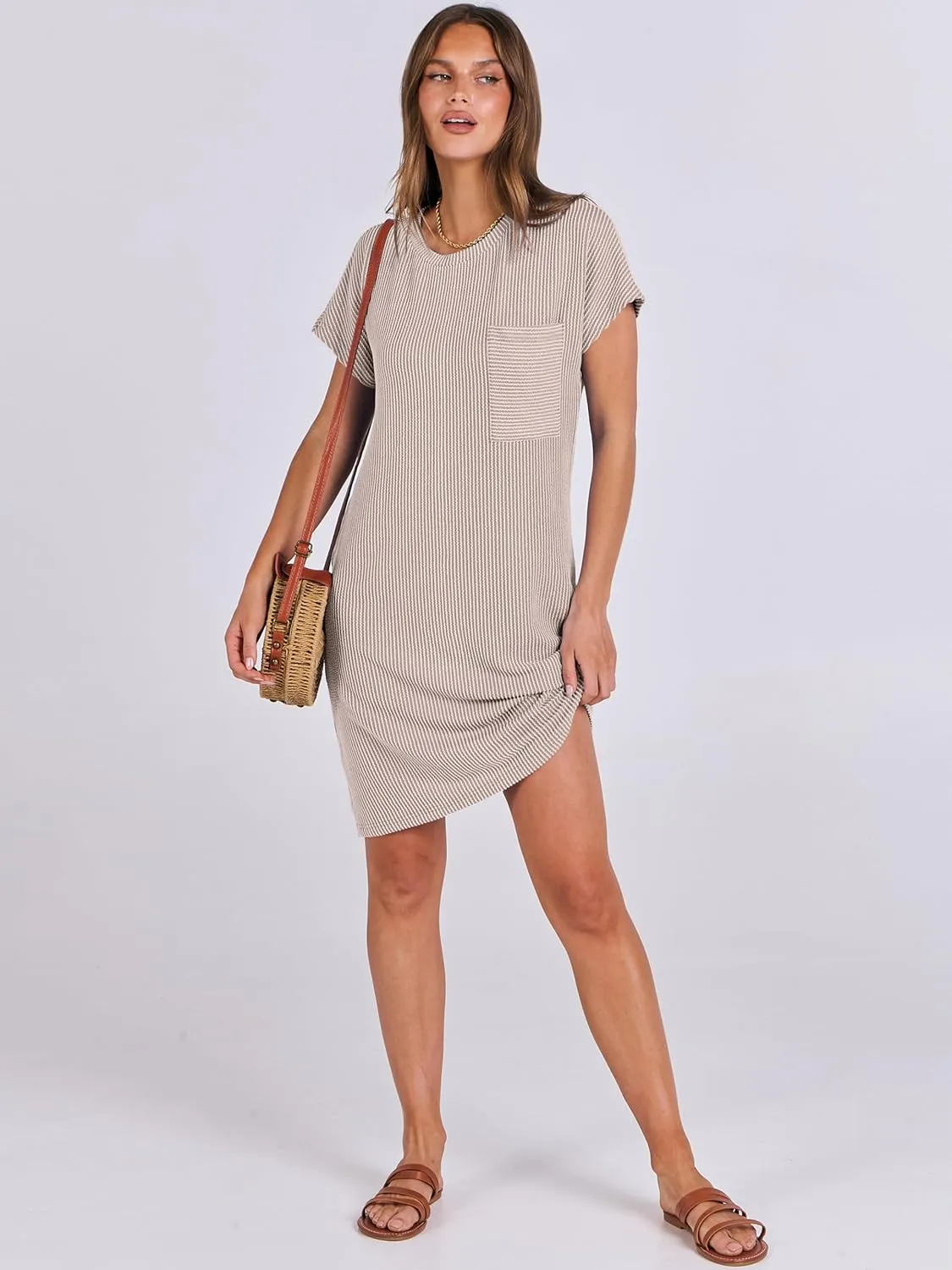 ANRABESS Womens Casual Summer Ribbed Knit Tunic Tshirt Mini Dresses 2025 Trendy Crewneck Short Sleeve Beach Loose Shift Dress