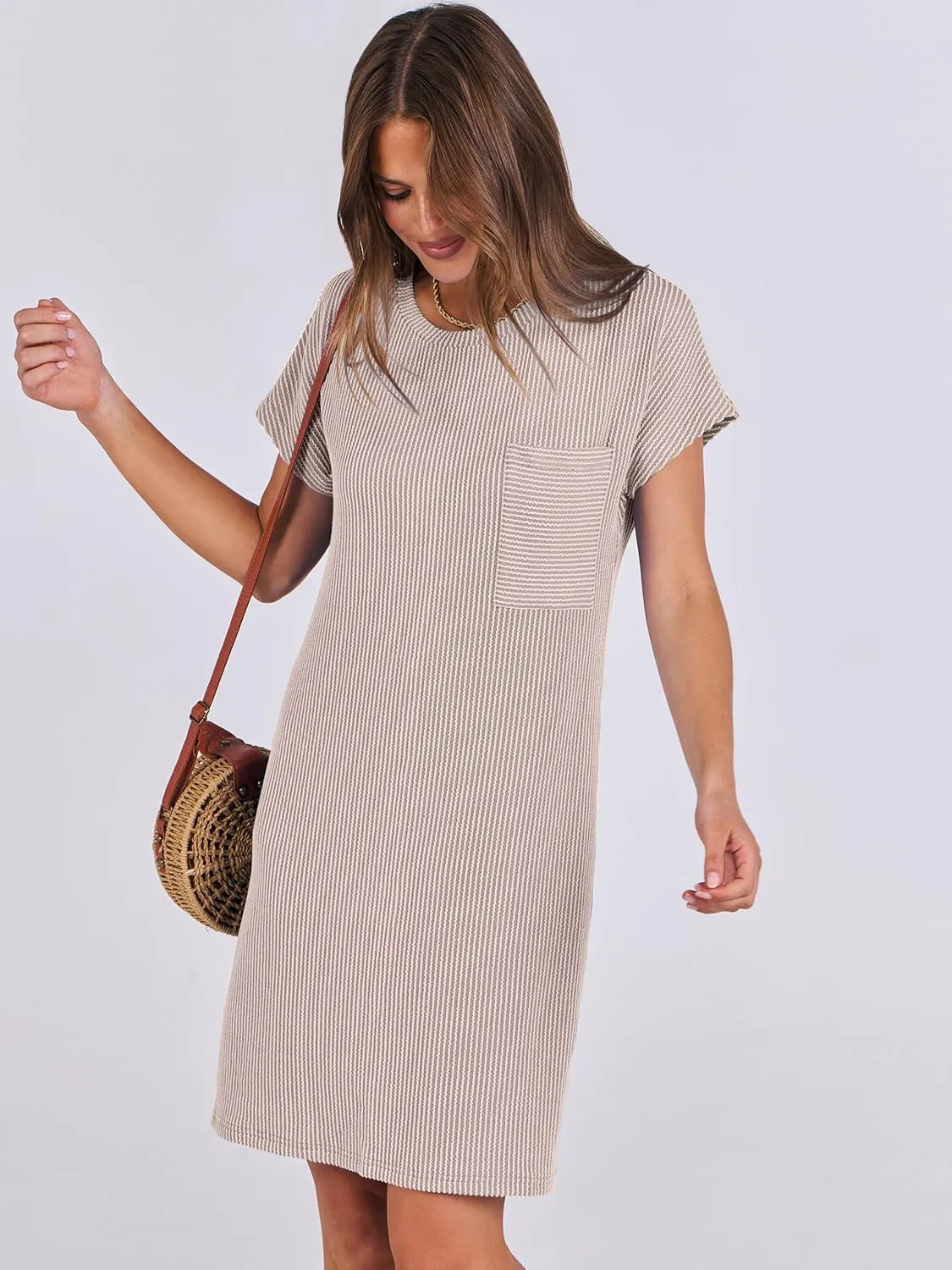 ANRABESS Womens Casual Summer Ribbed Knit Tunic Tshirt Mini Dresses 2025 Trendy Crewneck Short Sleeve Beach Loose Shift Dress