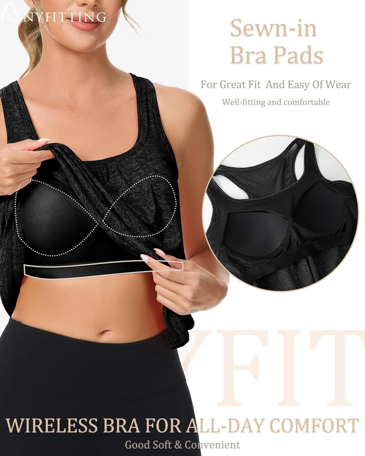 ANYFITTING Built in Bra Tank Tops for Women Workout Loose Fit Yoga Camisoles